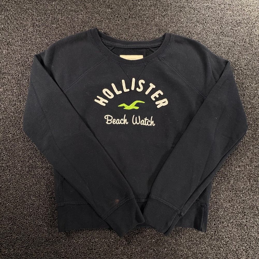 Hollister Beach Watch Graphic Sweatshirt Navy Blue XS Raglan Pullover 3S1518